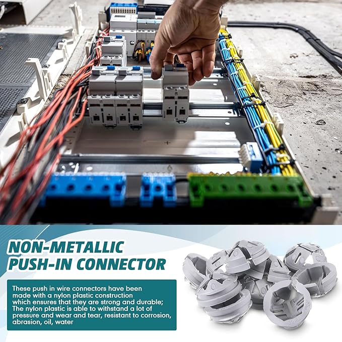 Sintuff 500 Pcs 3/8 in. - 1/2 in. Non Metallic Button Push-in Bulk Connector Gray Nm Cable Connector Electrical Conduit Fittings Fits for 1/2 Inch Knockouts