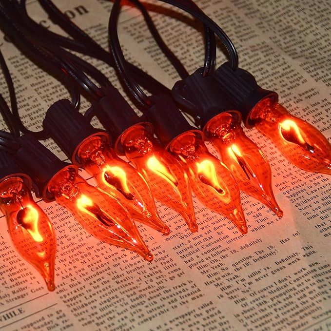 12 Pack C7 Orange Flame Light Bulbs Flickering Orange Light Bulb for Halloween Fall Decor for Home Fireplace Chandelier Electric Candles & Fall Halloween String Light Bulbs Replacement, E12 Base, 1W