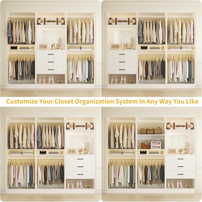 Unikito 75" Modular Closet Organizer System with Mirror & Drawers, 3-in-1 Freestanding Wardrobe Tower with Adjustable Shelves & Hanging Rods, Heavy-Duty Bedroom Storage for Walk-in Closets, White