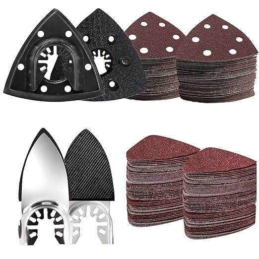 LEILUO 127 Pcs Oscillating Tool Sanding Pad Kit 2Pcs 3-1/2 Inch Triangle Sanding Pads 2Pcs Fingertip Sand Pad 120Pcs Sandpaper 3Pcs Adapters Compatible with DeWalt Dremel Milwaukee and More