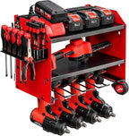 3 layers power tool organizer Loads 150lbs with 4 Cordless Drill Holder and 8 Outlet Power Strip,it’s good choice for husband birthday gift,red
