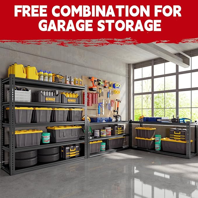 Heavy Duty Garage Shelving, 5-Tier Storage Rack 3000LBS Capacity 48" W x 72" H x 24" D, Adjustable Storage Shelves, Boltless Assembly Shelving Unit for Workshop, Basement & Garage Organizer