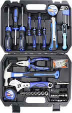 Auto Repair Tool Set 128-piece Mechanic Hand Tool Kit with Storage Box, Nail, Pliers,Screwdriver, Hammer, Drive Socket, Wrench for Homeowner, DIY, Handyman