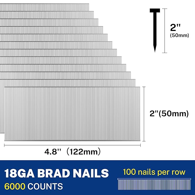 WORKPRO 2-Inch 18 Gauge Brad Nails, 6000 Count Universal Brad Nails for Pneumatic, Electric Brad Nailer