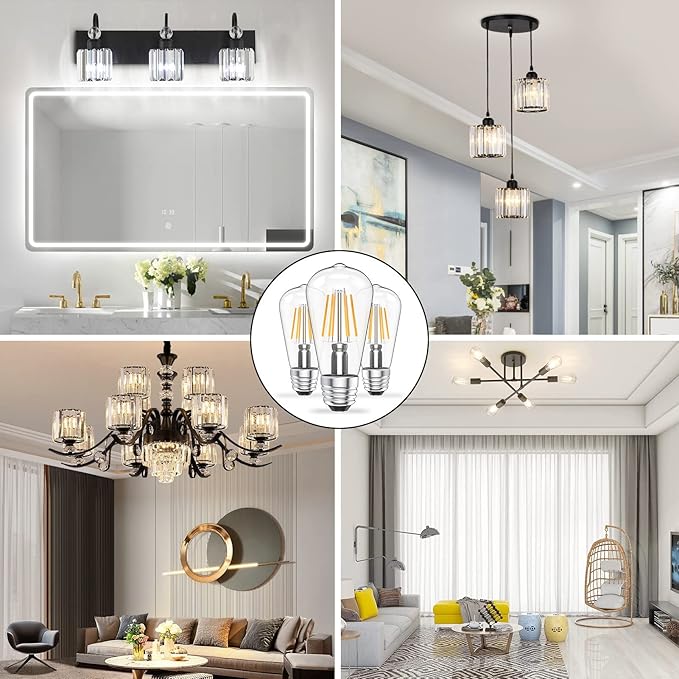 Ralbay ST48 Vintage LED Edison Bulbs 60 Watt Equivalent 6-Pack, Bright Natural White Light 4500K, E26 Antique LED Filament Bulbs, E26 Medium Base