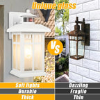 Dawn to Dusk Motion Sensor Wall Light Fixtures - White Wall Mount with E26 Sockets & Tempered Glass, Waterproof Outdoor & Indoor Lights for House, Porch, Garage, Door