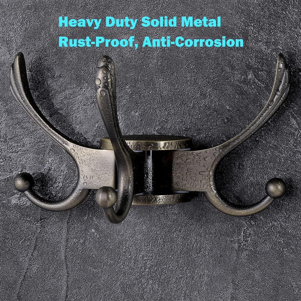 Swivel Coat Hook 2 Pack Heavy Duty Space Saving Towel Rope Hook Wall Mount Triple Swing Arms for RV Bathroom Kitchen Garage,Rustic Bronze