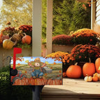 Fall Scarecrow Decorative Mailbox Covers Magnetic Large Size 25.5x21 Autumn Pumpkins Maple Leaves Mailbox Wraps Cover Harvest Letterbox Cover for Garden Outdoor Decor