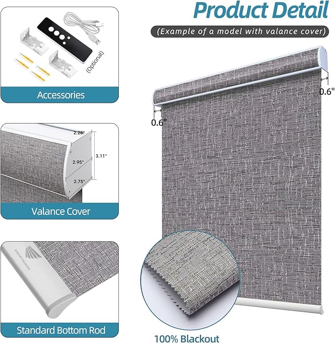 SmartWings Motorized Smart Blinds with Remote, Custom Automatic 100% Blackout Roller Shade Compatible with Alexa/Homekit/Google, Electric Smart Blinds for Indoor Windows, Safari Midnight