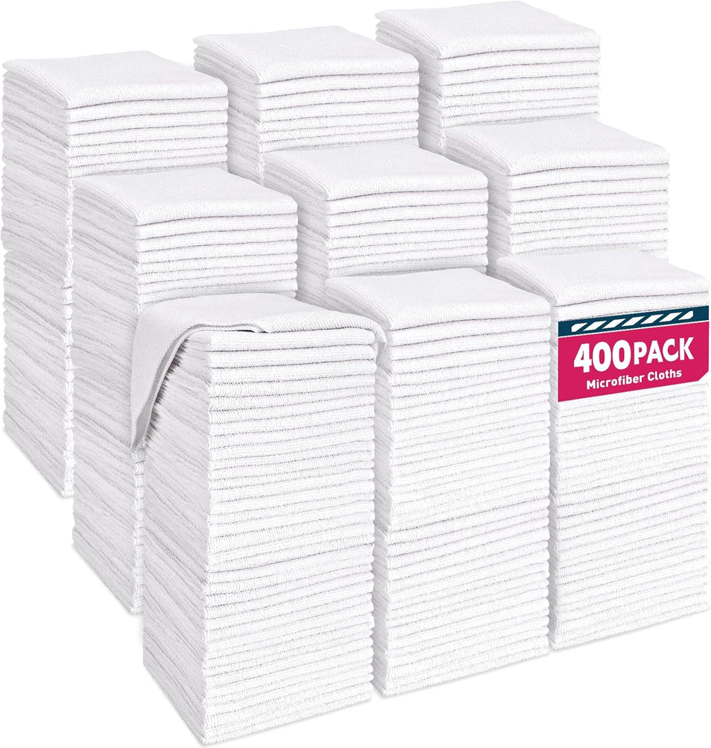 Microfiber Cleaning Cloths-400 Pack, Microfiber Towels Bulk, Towels for Cars, Cleaning Rags White (12x12 inches)