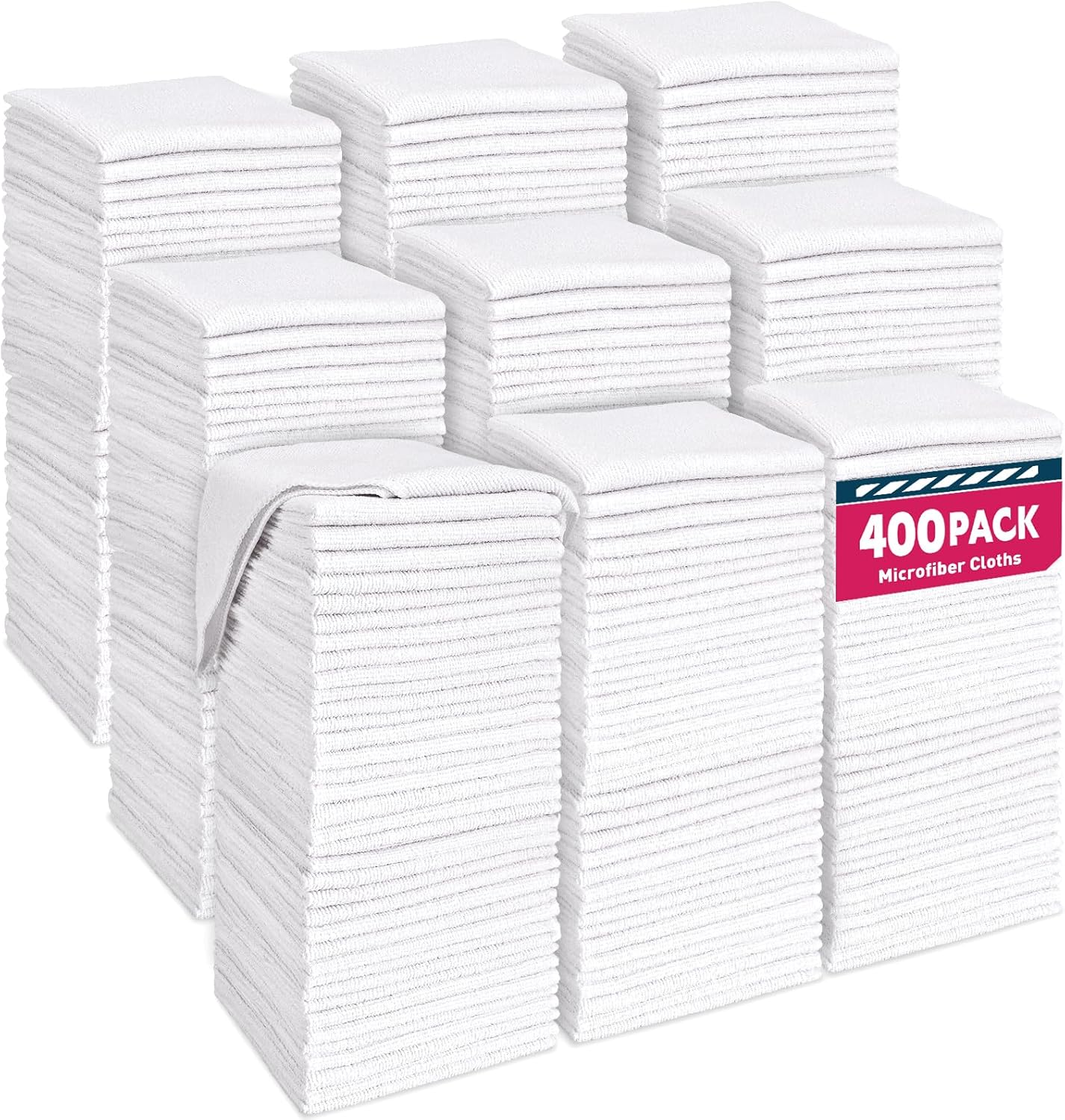Microfiber Cleaning Cloths-400 Pack, Microfiber Towels Bulk, Towels for Cars, Cleaning Rags White (12x12 inches)