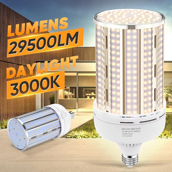 2 Pack 200W Corn LED Light Bulb Fanless,29,500LM 3000K/Warm White(2000 Watt Equivalent) E26/E39 Large Mogul Base LED Cob Lamp for Outdoor Indoor Garage Warehouse Factory Workshop Street Backyard