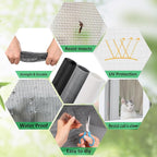 Windows Screen Replacement and Screen Door Repair Kit, 6Pcs Window Screen Fiberglass Mesh Kit - Window Screen & Screen Door Mesh & Screen Porch Repair Kit (Black, 48" x 118")