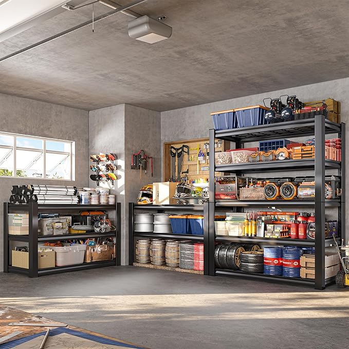 REIBII 3010LBS Storage Shelves 72" H Garage Shelving Heavy Duty Metal Shelving 5 Tier Adjustable Metal Shelves for Storage for Kitchen Pantry Warehouse Basement 72" H x 35.5" W x 16" D, Black