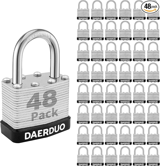 48 Pack 40 mm (1-9/16") Keyed Alike Laminated Padlocks with 96 Keys, Hardened Steel Short Shackle, Heavy-Duty Locks for Gym Lockers, Toolboxes, School Lockers, and Hasp Latches