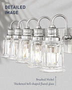 Bathroom Light Fixtures, HWH 5-Light Vanity Light, Modern Brushed Nickel Wall Lighting Over Mirror, Bell-Shaped Striped Glass, 5HZG106B-5W BN