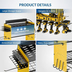 Power Tool Organizer with Charging Station, 4 Layers Garage Storage Rack with 6 Drill Holders, Father's Days Gift For Dad, Wall Mount Garage Organizer Built in 8 Outlets Power Strip, Yellow