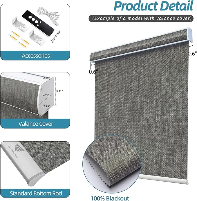 SmartWings Motorized Smart Blinds with Remote, Custom Automatic 100% Blackout Roller Shade Compatible with Alexa/Homekit/Google, Electric Smart Blinds for Indoor Windows, Vigor Dove