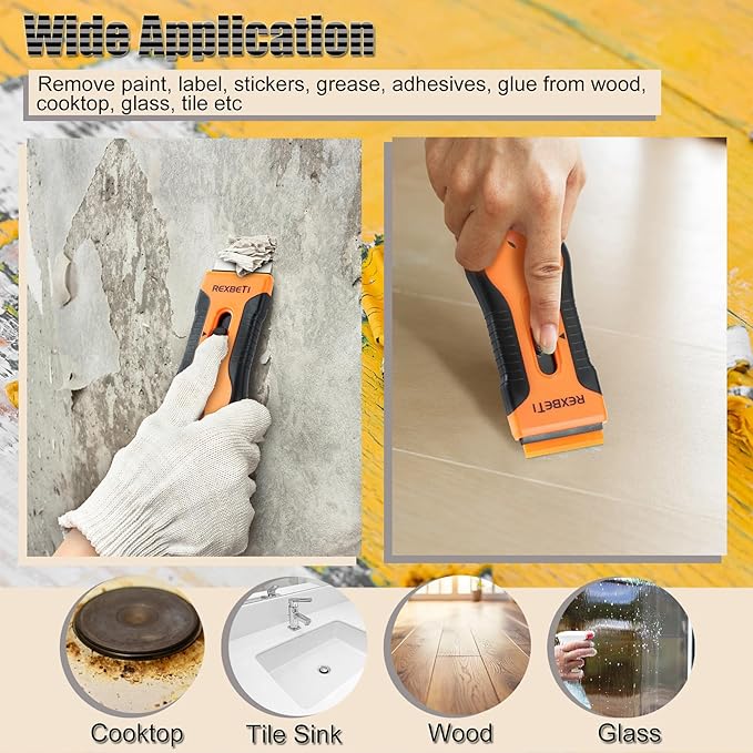 REXBETI Razor Blade Scraper Tool, 8 Pack Razor Scraper Set with Extra 240Pcs Razor Blades- 80Pcs Metal and 160Pcs Plastic Blades, Cleaning Scraper Tool, Cooktop Scraper, Paint Scraper, Glass Scraper