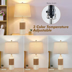 GyroVu Boho Rattan Table Lamp Set of 2, 3 Color Temperature Bedside Lamps, Lamps for Night Stands, Vintage Farmhouse Rattan Table Lamp Antique Lamp for Decoration, Living Room Bedside Table