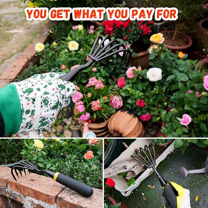 Stainless Steel Hand Cultivator - Garden Rake: Great for Heavy - Duty Soil Loosening, Planting and Weed Removal