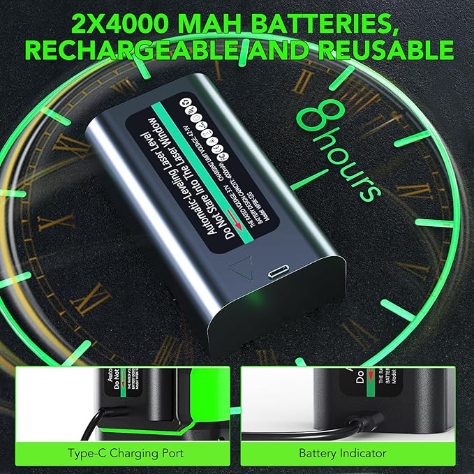 Laser Level, 3x360° Self Leveling Green Cross Line Laser for Construction and Picture Hanging with Rechargeable battery, Remote Controller, Magnetic Rotating Stand