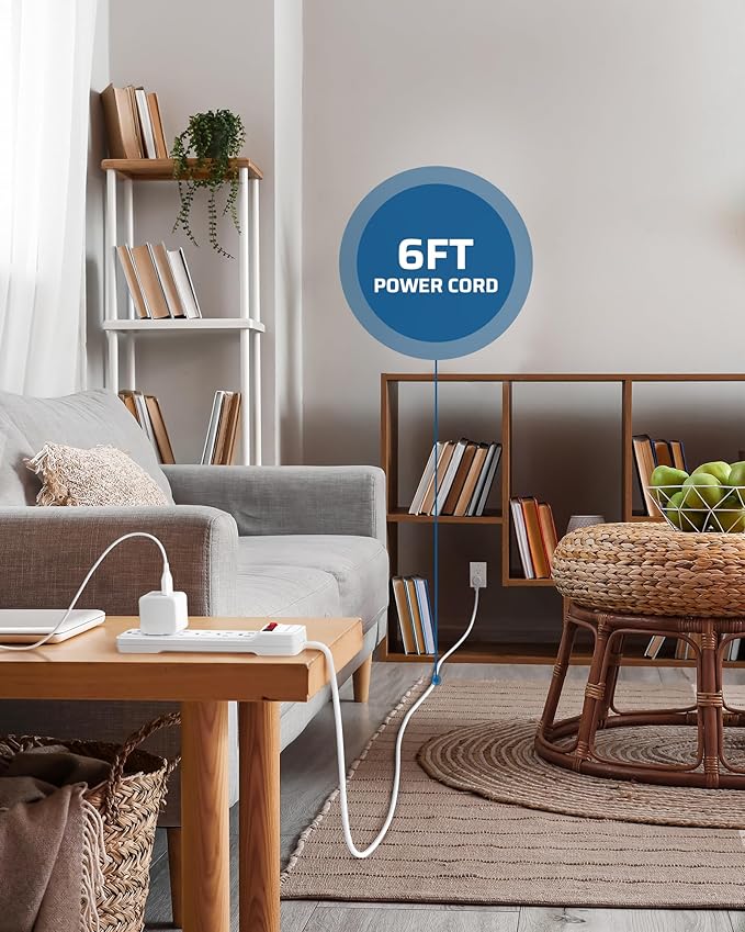 DEWENWILS 2-Pack 6-Outlet Power Strip Surge Protector with 6Ft Long Extension Cord, Low Profile Flat Plug, 15 Amp Circuit Breaker, 500 Joules, Wall Mount, White, UL Listed