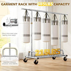 Raybee Heavy Duty Clothes Rack, Clothing Racks for Hanging Heavy Clothes 200+, Rolling Clothing Rack Load 485 LBS, Extendable & Adjustable Portable Commercial Garment Rack with Wheels