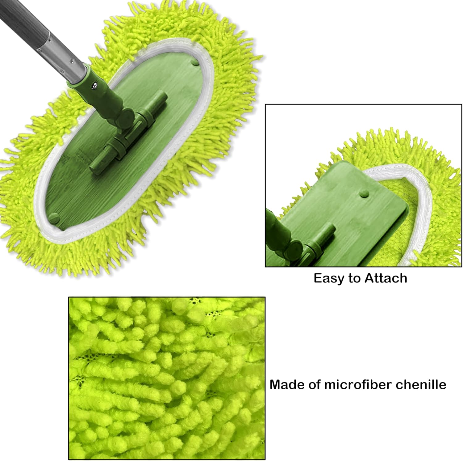 Reusable Microfiber Chenille Mop Pads Compatible with Swiffer Sweeper, Dry Sweeping Cloths & Wet Mopping Cloths, Refills for Hardwood Surface Floor Cleaning, 4 Pack (Green)