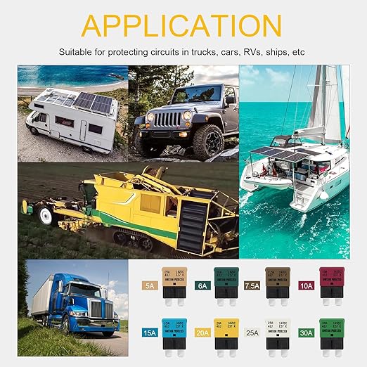 GLOSO Circuit Breakers E37 Auto (T1) Reset Low Profile ATC/ATO - (6A - 3 Pack)