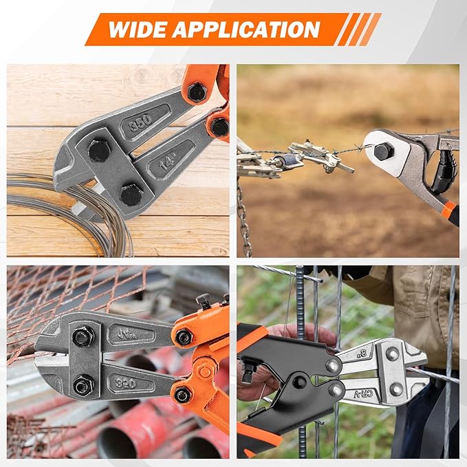 3 Piece Bolt Cutter Pliers Set, 14" Heavy Duty Bolt Cutter, 8" Mini Cutter & 8" Wire Rope Cutter with Storage Bag, CR-V Steel Blades for Chains, Locks, Barbed Wire