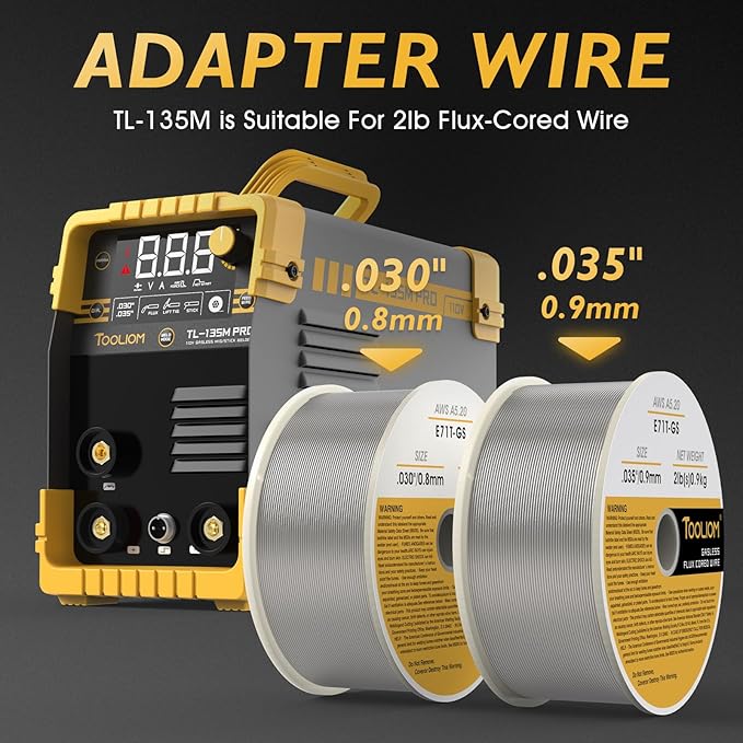 TOOLIOM 135A Gasless Flux Core MIG Welder 110V MIG Welder Flux MIG/Lift TIG/Stick 3 in 1 Welding Machine IGBT DC Inverter with LCD Display