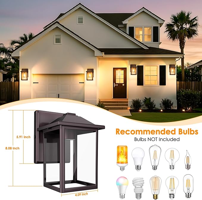 Outdoor Wall Lantern, Exterior Waterproof Wall Sconce Light Fixture, Dark Chocolate Front Door Mounted Lighting with Glass, Anti-Rust Porch Lamp
