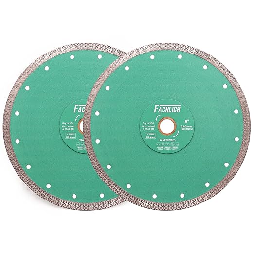 Diamond Porcelain Saw Blade,2pcs 9"/230MM Super Thin Dry Wet Cutting Disc with X Teeth Turbo Mesh Rim,for Ceramic Tile Porcelain Granite Marbles