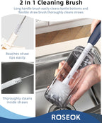 2 in 1 Long Handle Bottle Brush with Straw Brush for Cleaning Glass, Sports Bottle, Coffee Mug,Navy Blue,1 Pack