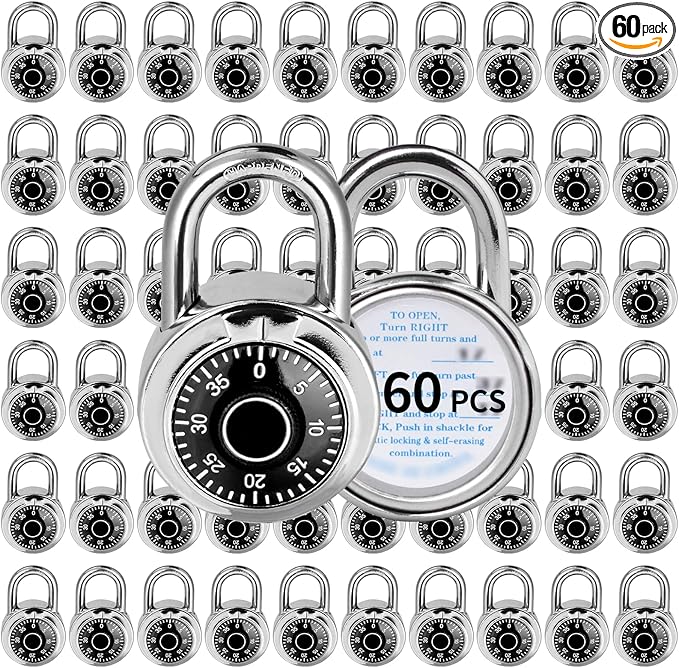 Combination Lock, LQYN Standard Dial Combination Lock, Pack of 60; Black Turnplate, 2 in. Wide, Fixed Three Digital Combination, for School, Gym & Locker, Toolbox, Gate