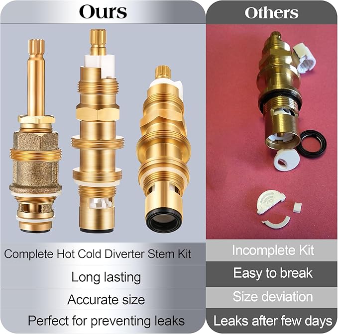Dreyoo Ceramic Disc Cartridge Replacement for 910-030, Diverter Stem Replacement for 910-022, Shower Valve Faucet Cartridge Compatible with Price/Pfister, Hot Cold Diverter, Brass Construction