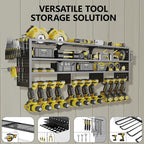 49" W Large Power Tool Organizer Wall Mount, 4 Layer Heavy Duty Metal Tool Storage Rack with 12 Drills Holder, Utility Racks for Garage Workshop, Ideal Garage Organization