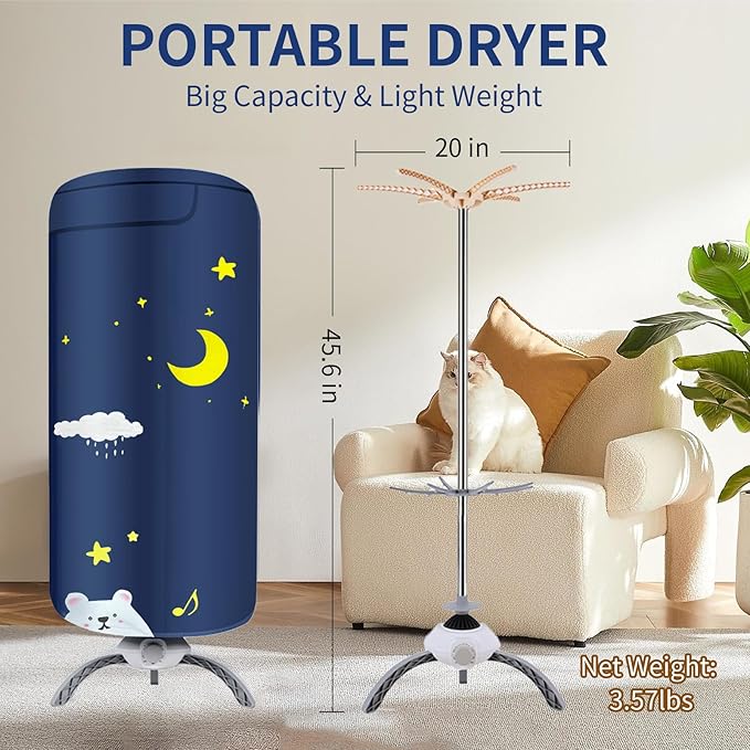 Portable Clothes Dryer for Apartment, RV and Travel, Secadora de ropa portatil, Mini Dryer Quickly Dry Light Clothes, Underwear, Baby Clothes, Socks and Shoes