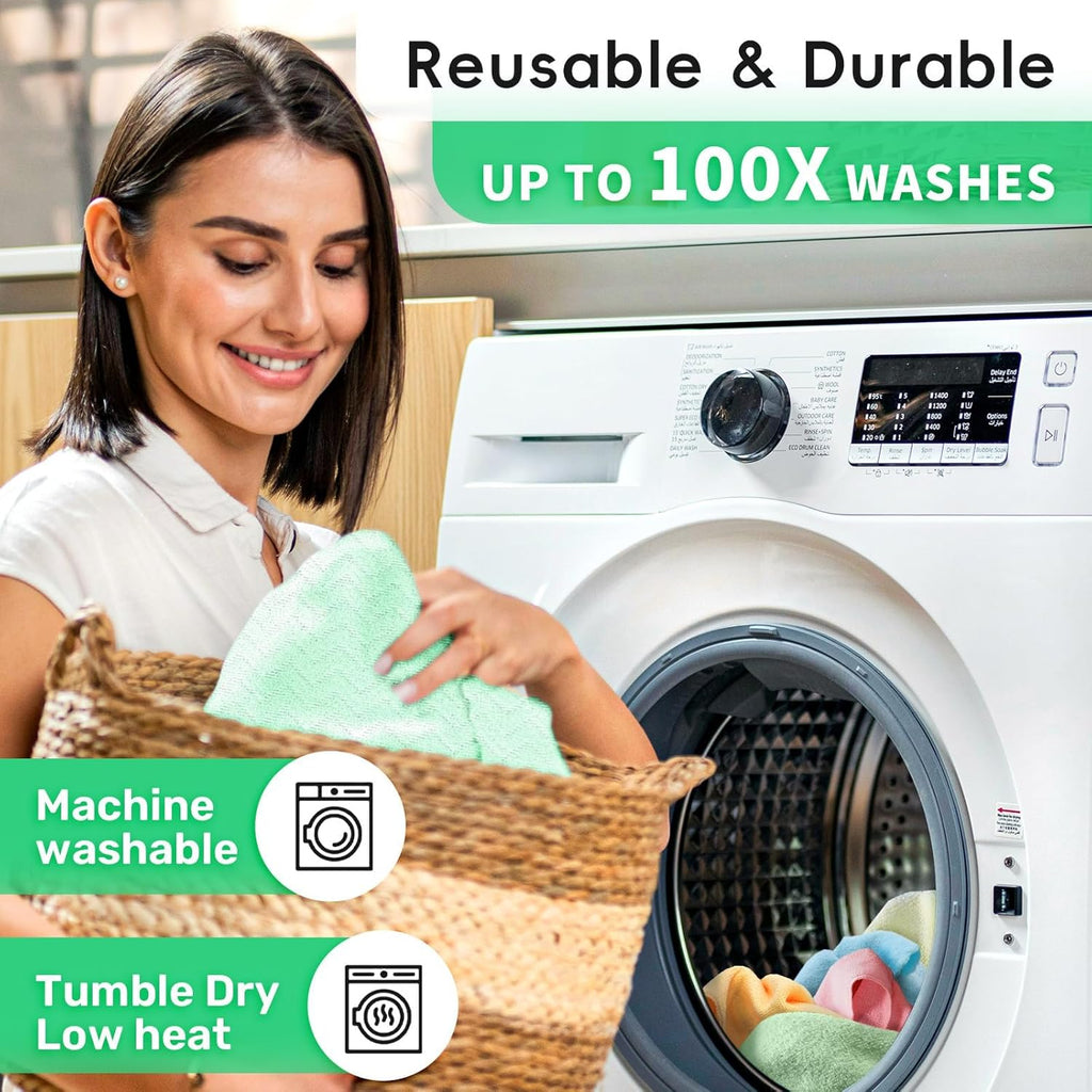 Microfiber Cleaning Cloths Roll, 75 Pack Tear Away Microfiber Towels Roll, 12" x 12" Lint Free Rags, Reusable Cleaning Cloths, Washable, Scratch Free,Ultra Absorbent Dish Rags(Green Ripple)