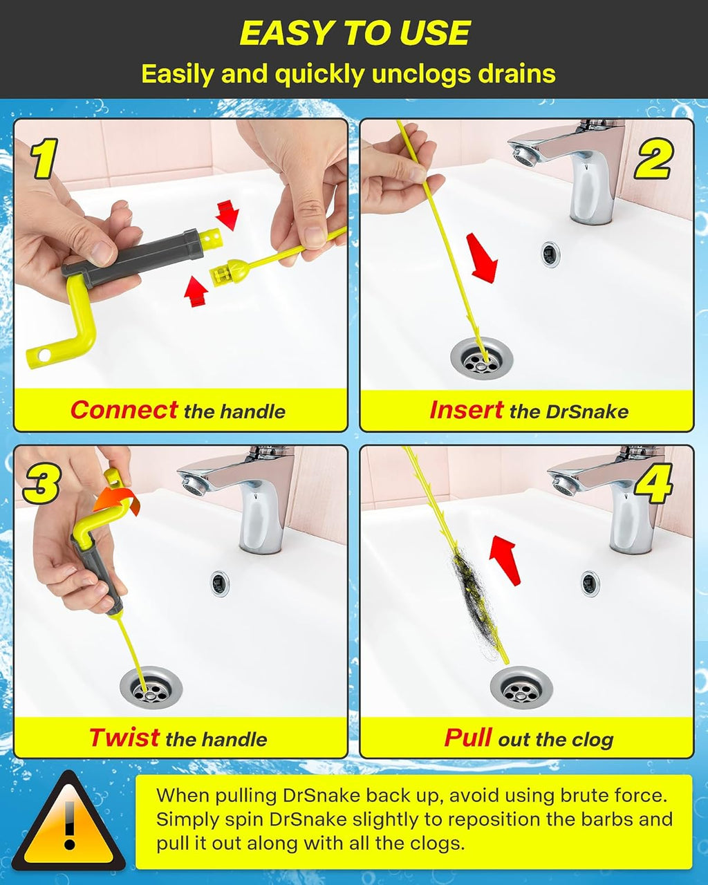 Drain Clog Remover Tool, 30 Inch Sink Snake Hair Clog Remover with Rotating Handle and 7 Wand Spares, Anti-Break Nylon Drain Hair Remover Plumbing Snake, Unclog Drain Quickly and Easily-7 Pack