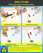 Drain Clog Remover Tool, 30 Inch Sink Snake Hair Clog Remover with Rotating Handle and 7 Wand Spares, Anti-Break Nylon Drain Hair Remover Plumbing Snake, Unclog Drain Quickly and Easily-7 Pack