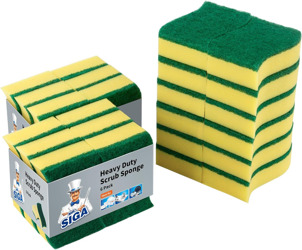 MR.SIGA Heavy Duty Scrub Sponge, 24 Count, Size:11 x 7 x 3cm, 4.3" x 2.8" x 1.2"