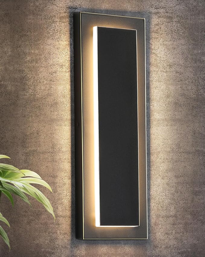 tewei 1 Pack LED Outdoor Wall Lights, 15.7'' Modern Outdoor Indoor Wall Sconce Large Exterior Lighting Fixtures Outside Front Door Lights for House, Hallway, Warm White 3000K, Black with Gold Finish