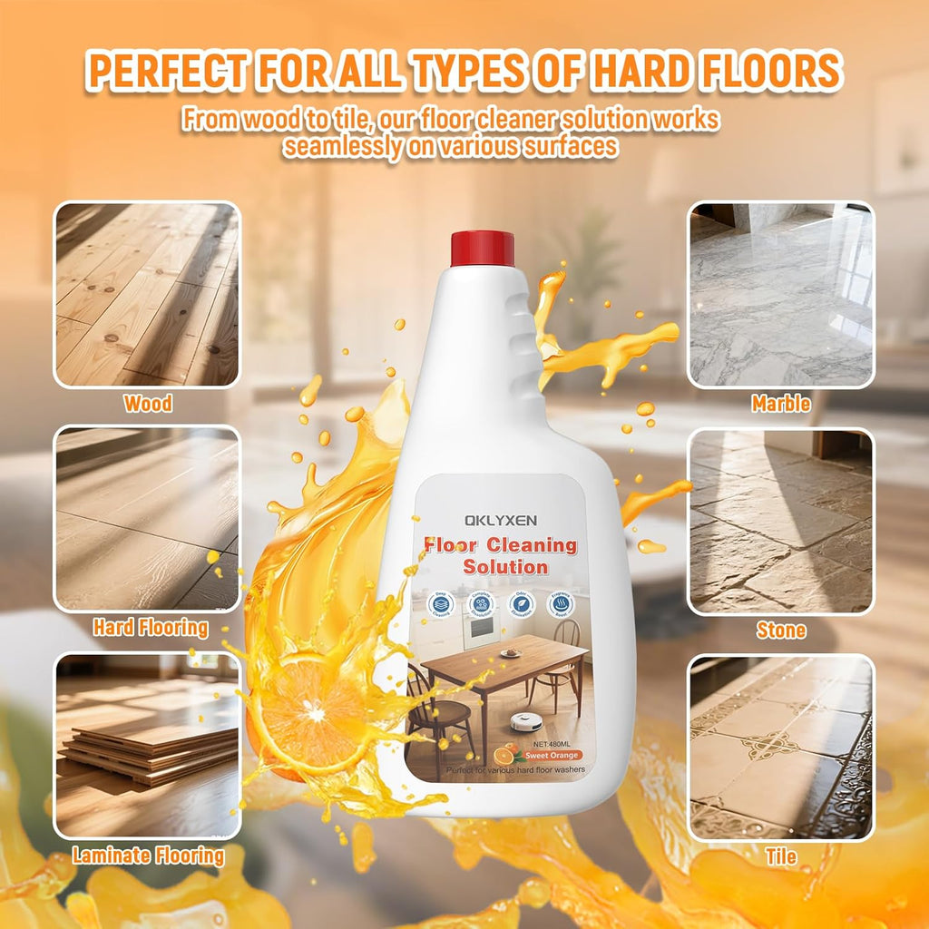 Floor Cleaning Solution Compatible With Roborock Robot Vacuum and Mop Cleaner (Qrevo/Q7/Q10/Saros 10R), Deep Clean For Multiple Hard Floor, Suitable for All Robot Vacuum With Mopping (Orange 2 Bottle)