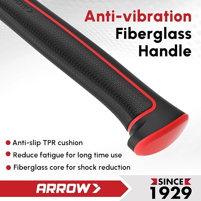 ARROW 20oz Straight Claw Hammer with Magnetic Nail Holder, Smooth Face and Forged Steel Head, Shock-Absorbing Fiberglass Handle, for Carpentry and General Purpose