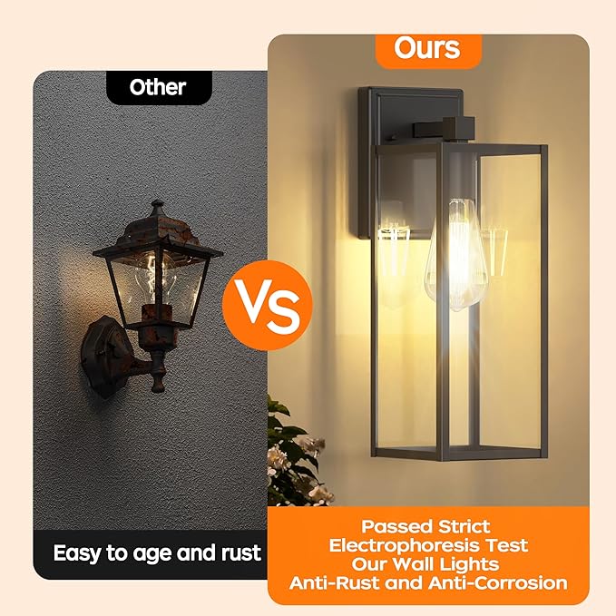 WIHTU 16in Outdoor Light Fixture Wall Mount, LED Exterior Lighting fixtures for Outside, Front Porch Lights, Waterproof Wall Sconce Lantern Lamp, Black Coach Lights for House, Patio, Garage, Doorway