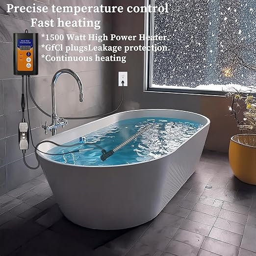 1500W Titanium Submersible Portable Electric Hot Tub & Pool Immersion Water Heater with GFCI and Temp Control for Baptistry, Bathtubs, Above Ground Pool, Swimming Pool and baptismal Pool