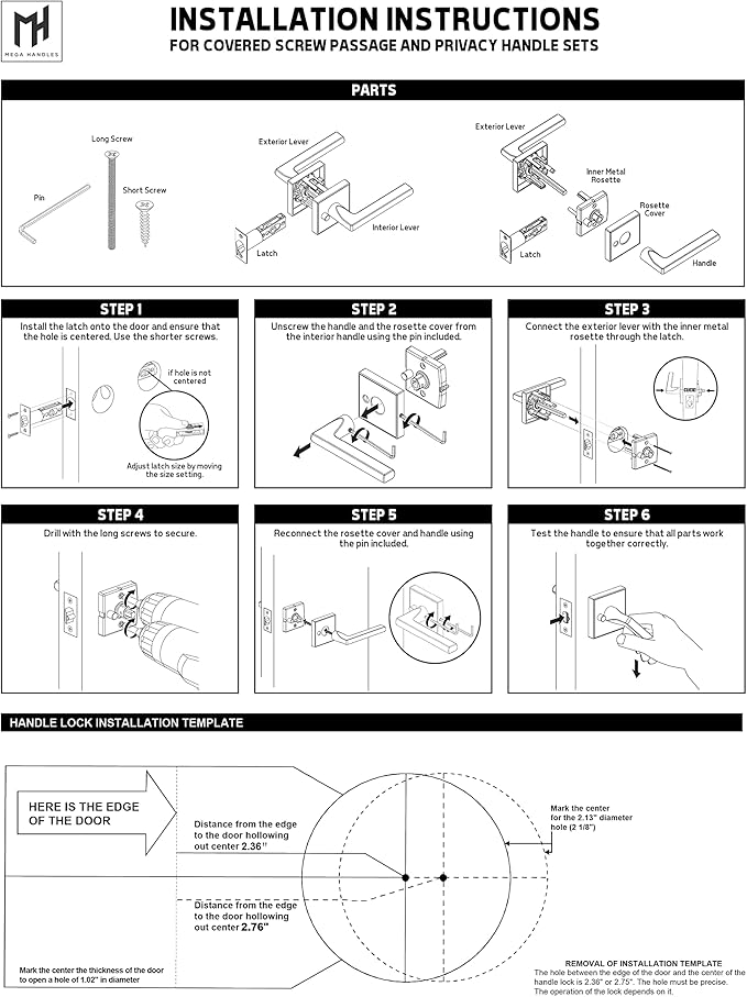 Mega Handles Ronn Passage Lever Door Handle Set for Hallway, Closet and Bathroom, Heavy Duty Door Levers, Fits All Standard Door Sizes, Screws Included - Satin Brass (1 Pack)