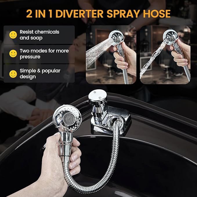 Salon Shampoo Bowl Faucet Vacuum Breaker Kit Spa Beauty Salon Shampoo Bowl Sink Hair Salon Bath Accessories Bathroom Hot Cold Faucet Spray Hose Replacement Set for Backwash Barber Chair